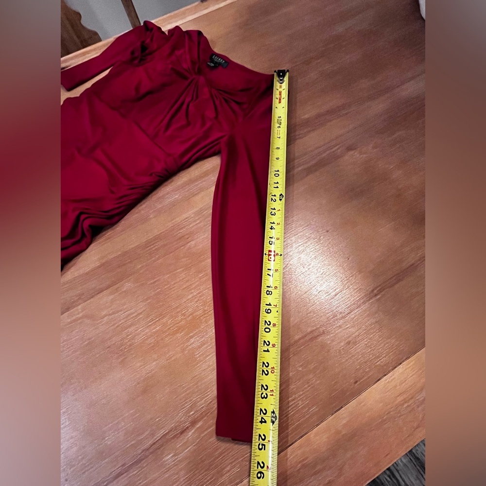 Lauren Ralph Lauren Red,twist neckline,Gathered Long Sleeve Midi Dress 6 - Picture 12 of 12